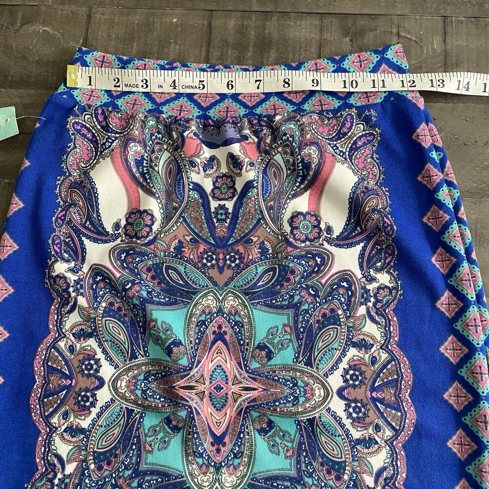 NWT Renee C.‎ Alexia Print Blue Graphic Pencil Skirt Strech Sz Small - Picture 6 of 7